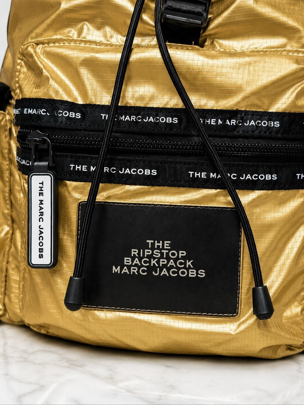 MARC JACOBS Metallic Gold Ripstop BACKPACK Black Trim - Picture 7 of 13